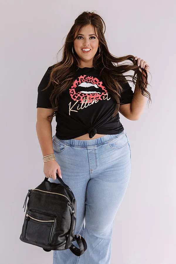 Killin' It Leopard Lips Shift Tee in Black Curves