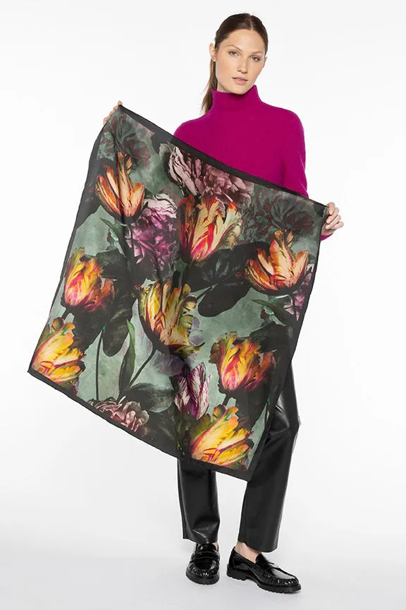 KINROSS CASHMERE - BOTANICAL PRINT SILK SCARF