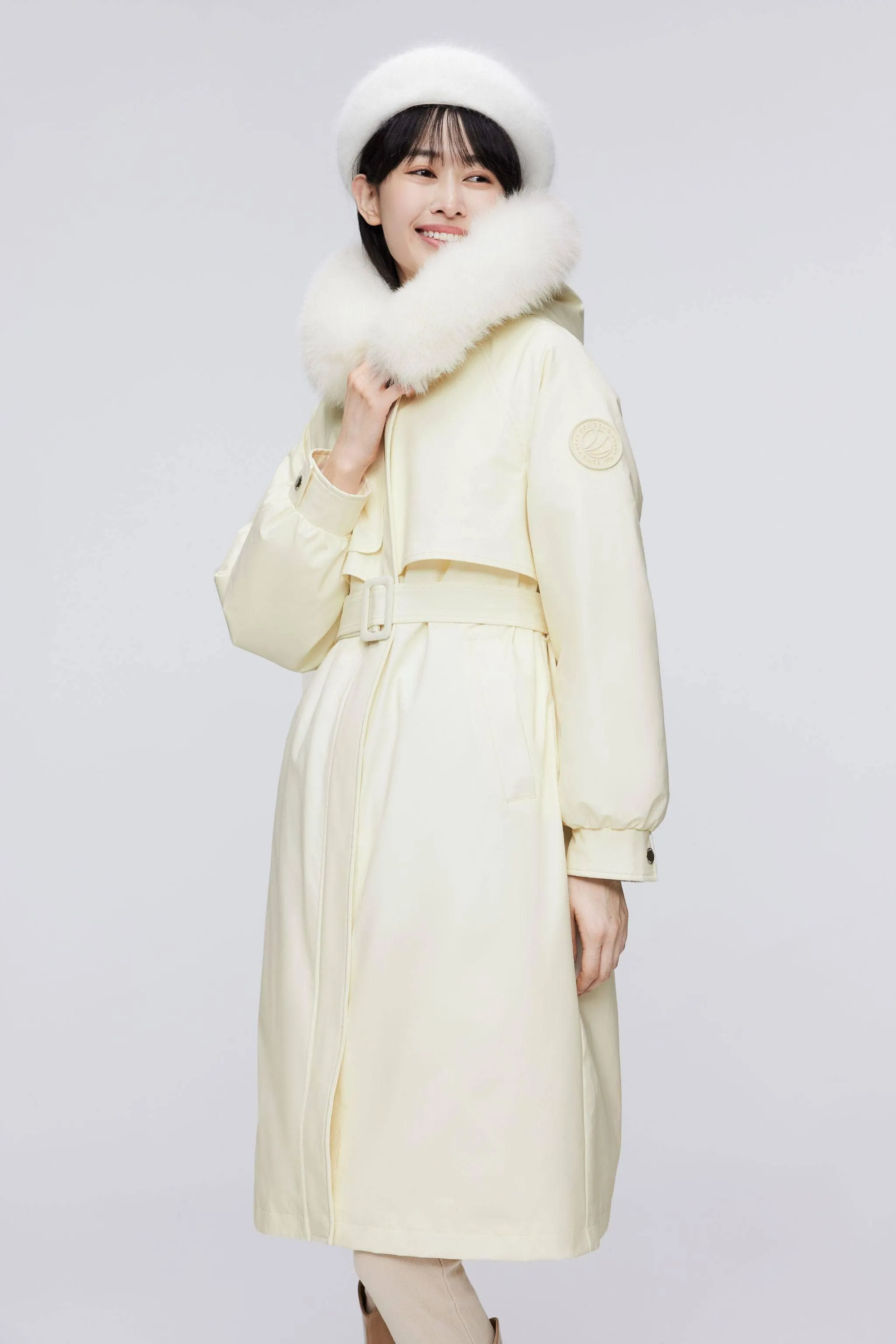 Knee Length Fox Fur Down Parka