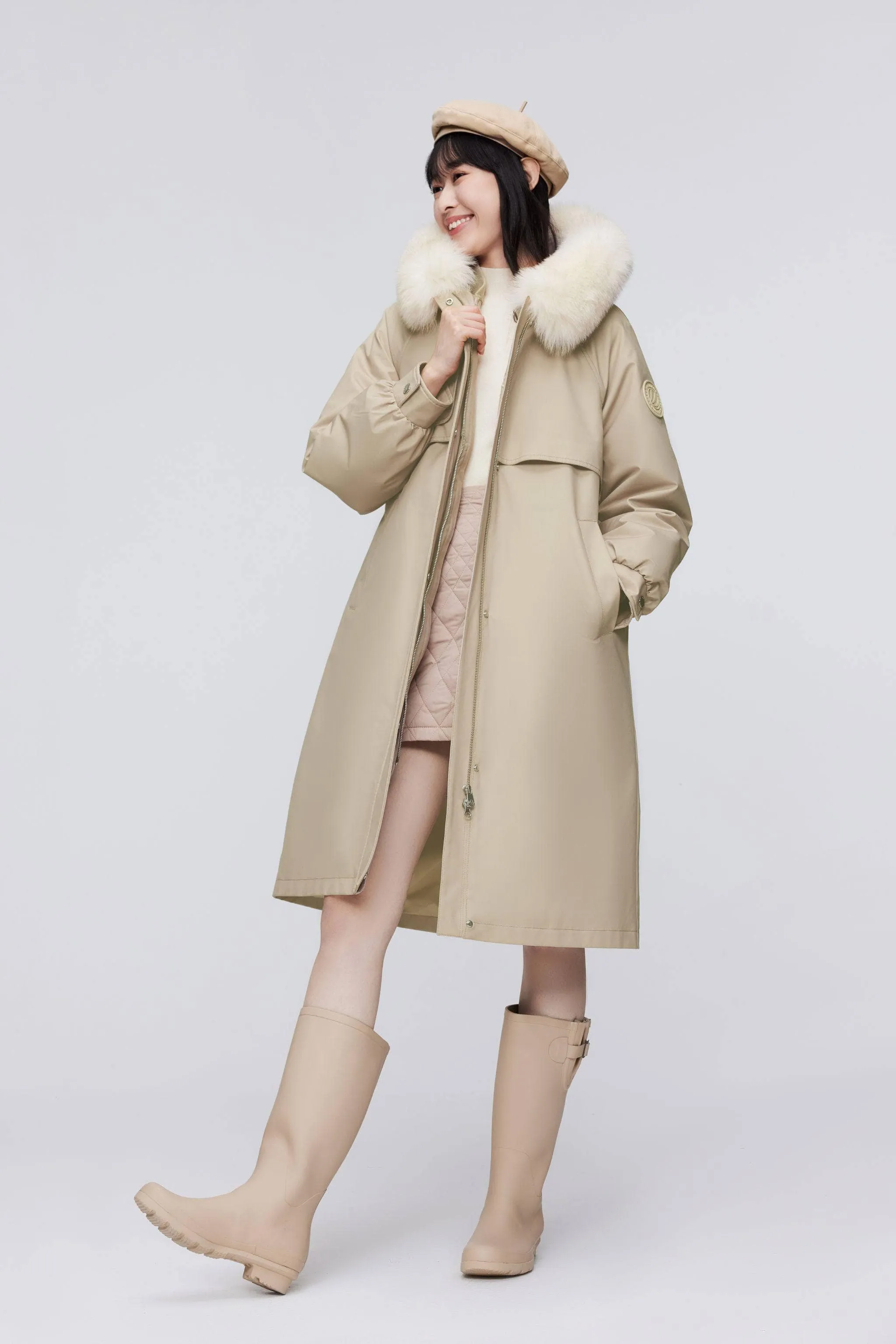 Knee Length Fox Fur Down Parka