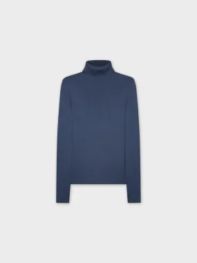 Knit Ribbed Turtleneck-Blue