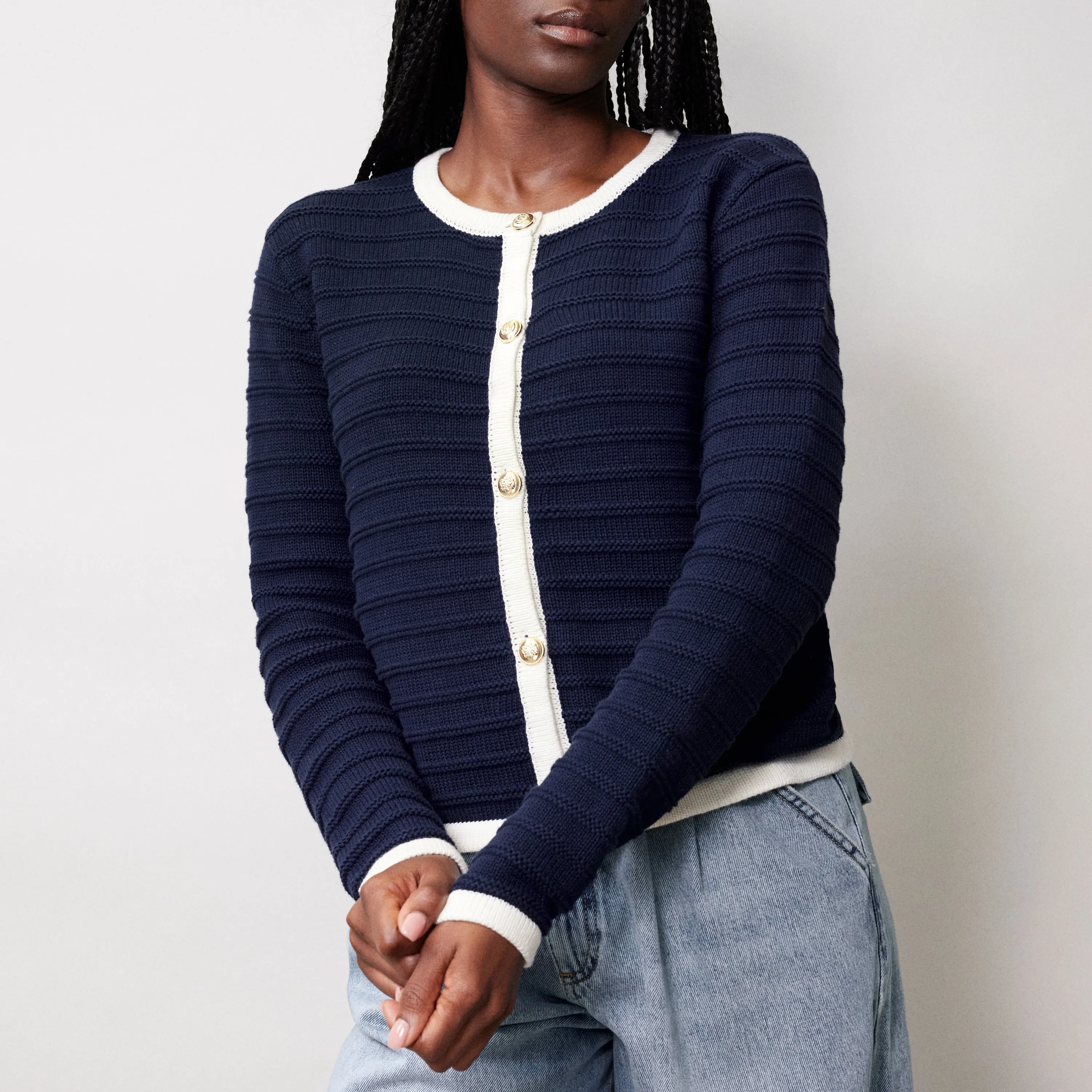 Knitted Contrast Trim Jacket