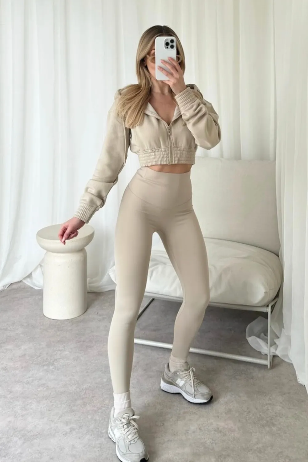 Kora stone cropped jacket and legging set