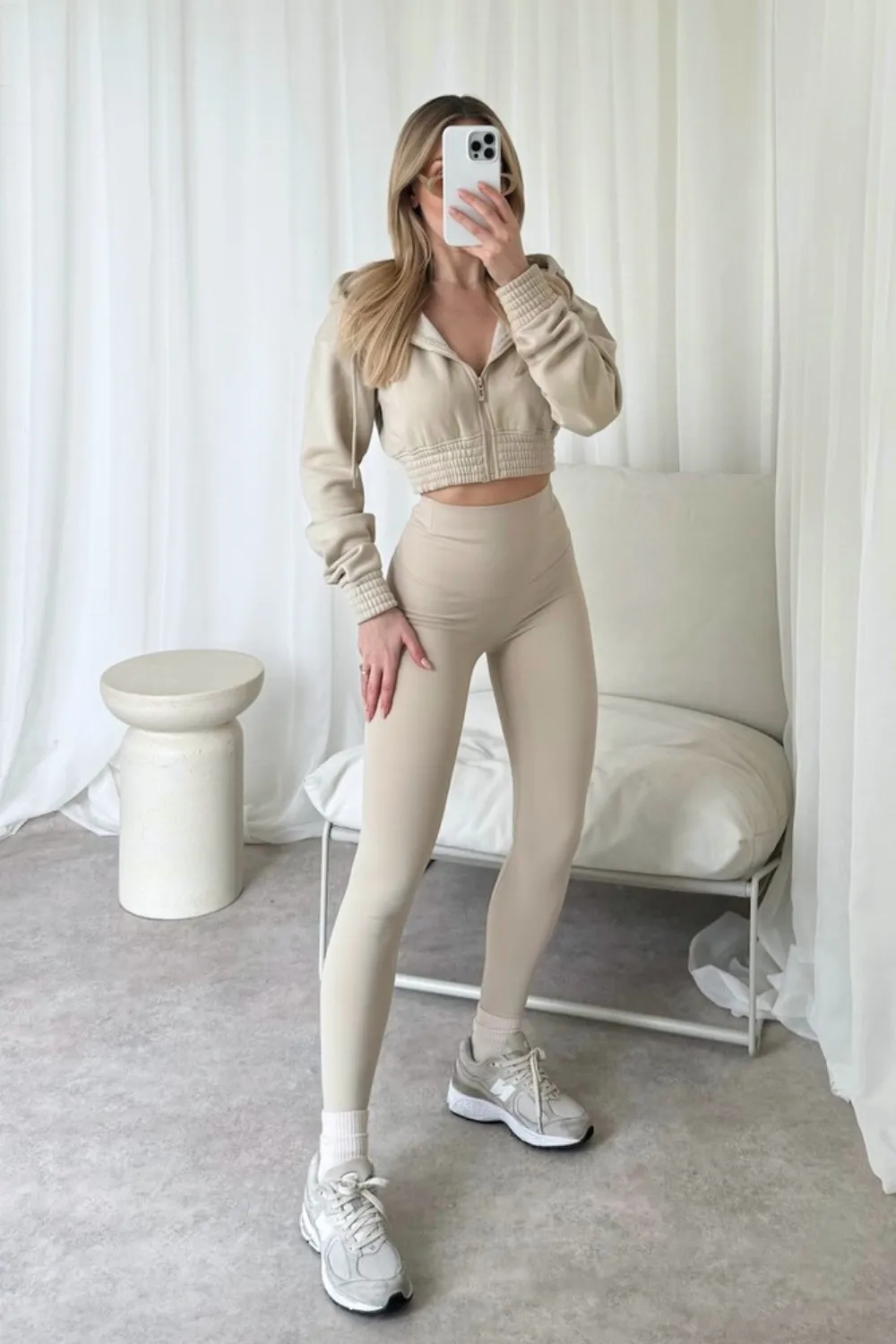 Kora stone cropped jacket and legging set