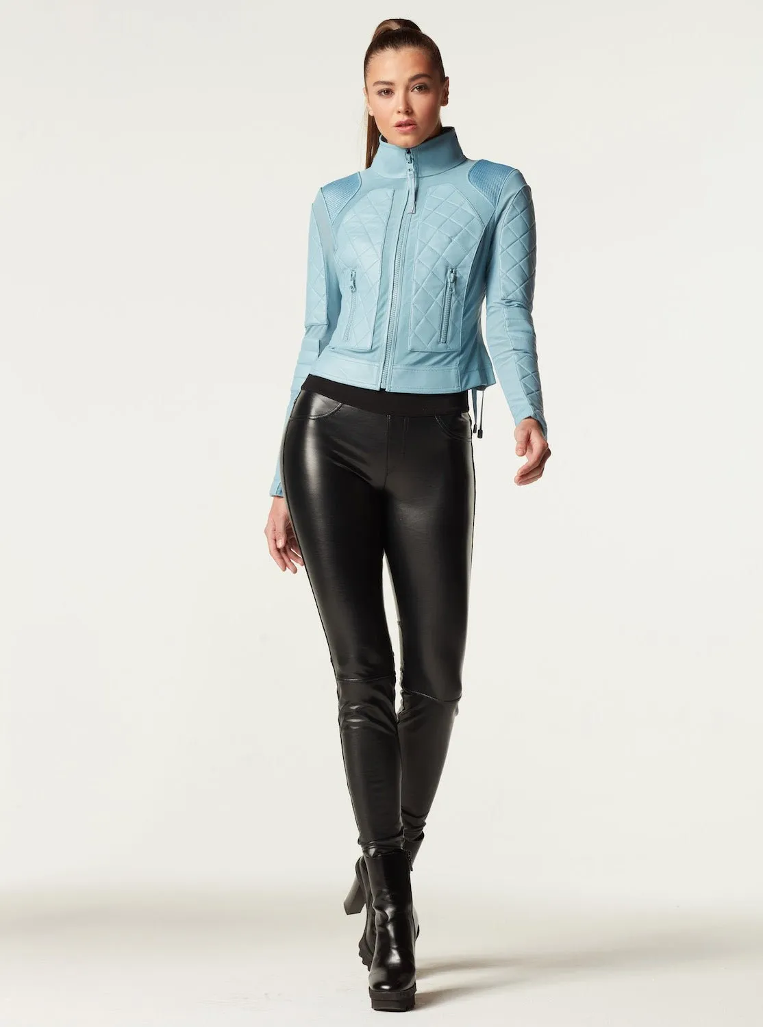 Leather Moto Mesh Jacket - Sky Blue