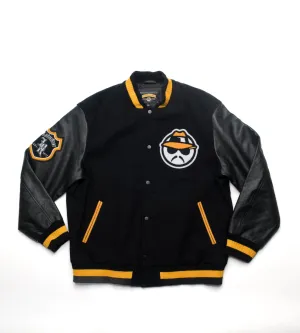 Leather Sleeve Varsity Jacket -Black/Gold Wool