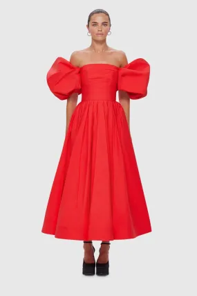 Leo Lin Matilda Puff Sleeve Midi Dress - Scarlet