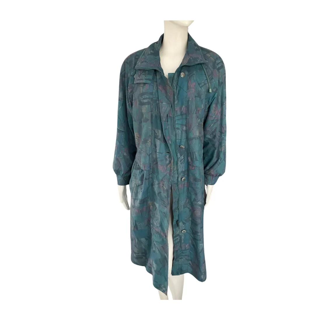 Lightweight Vintage Abstract Print Parka Jacket Teal SIZE 12