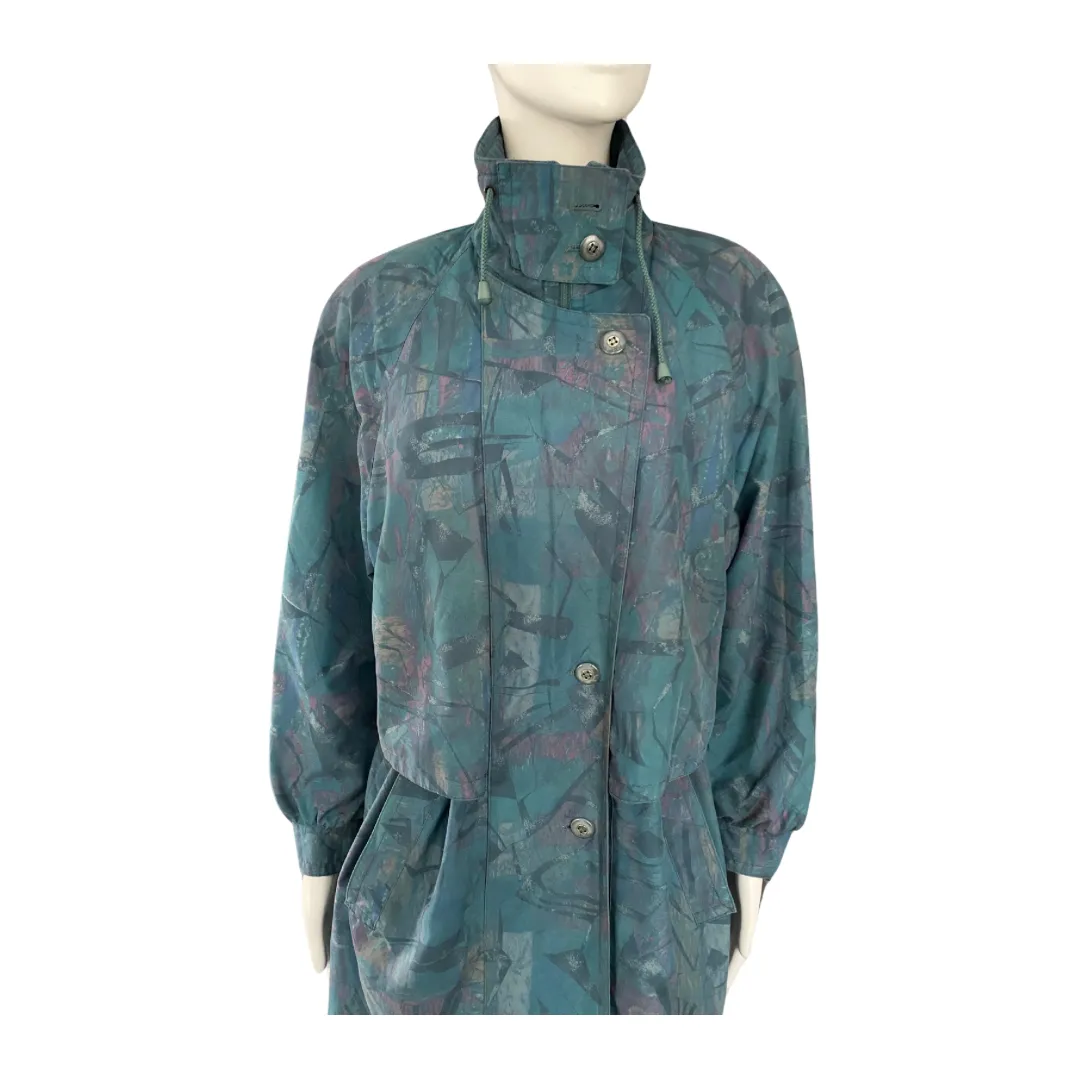 Lightweight Vintage Abstract Print Parka Jacket Teal SIZE 12