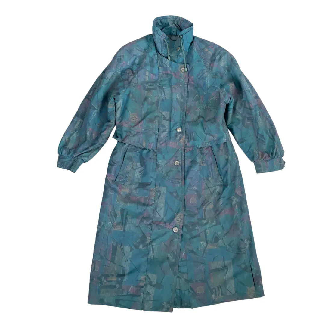 Lightweight Vintage Abstract Print Parka Jacket Teal SIZE 12