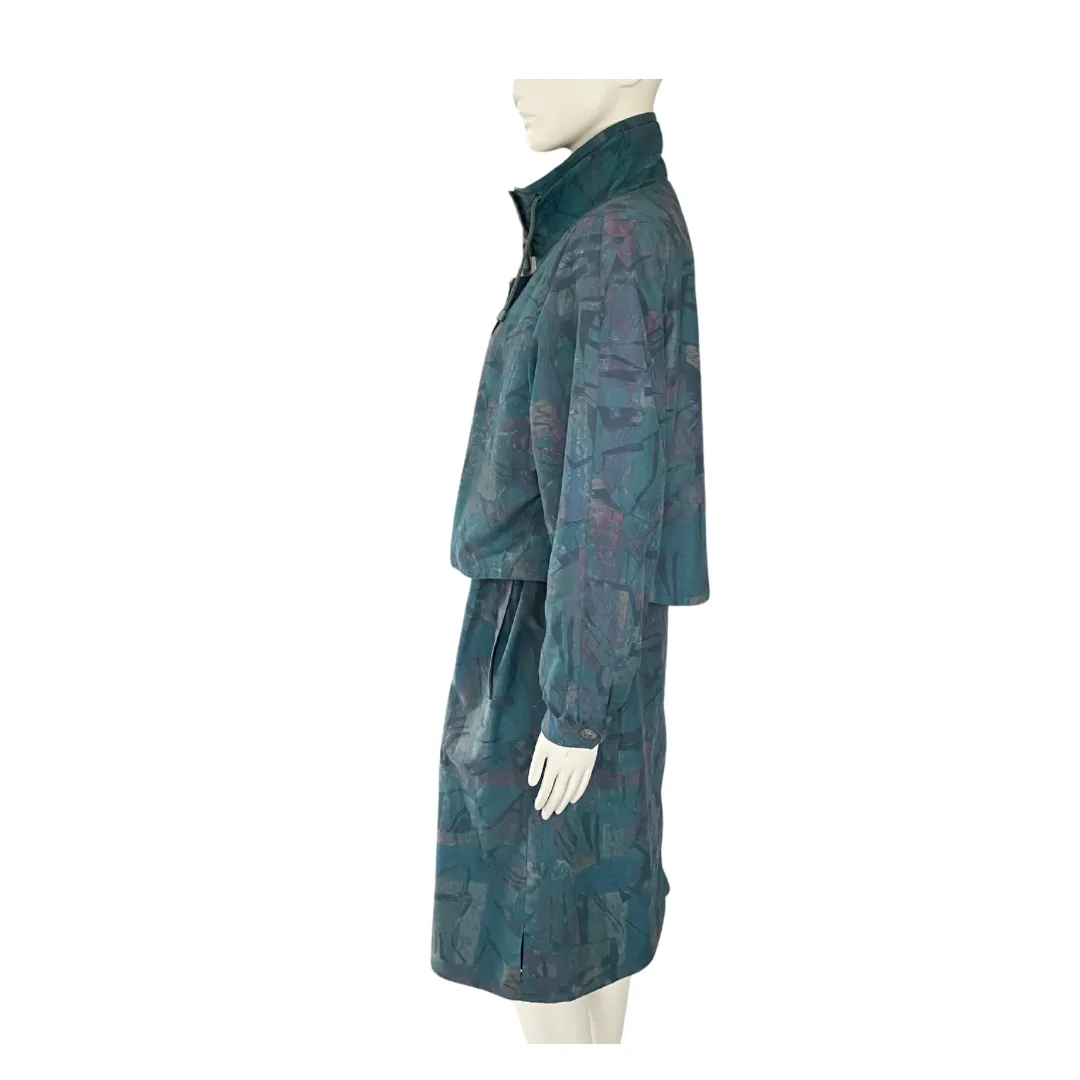 Lightweight Vintage Abstract Print Parka Jacket Teal SIZE 12