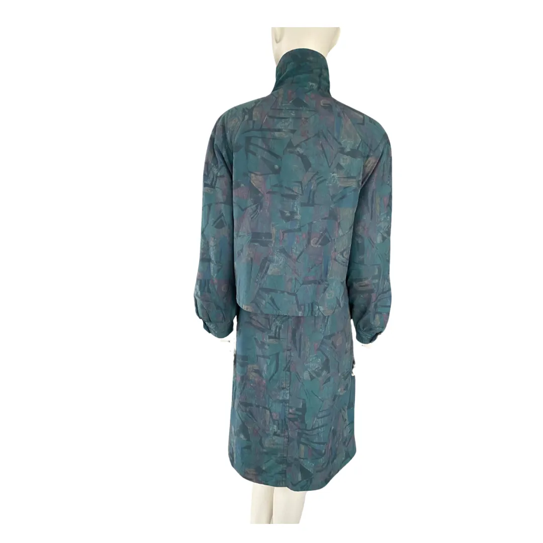 Lightweight Vintage Abstract Print Parka Jacket Teal SIZE 12