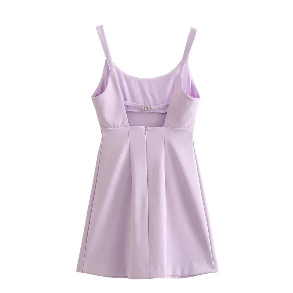 Lilac Square Neck Mini Dress for an Elegant Look