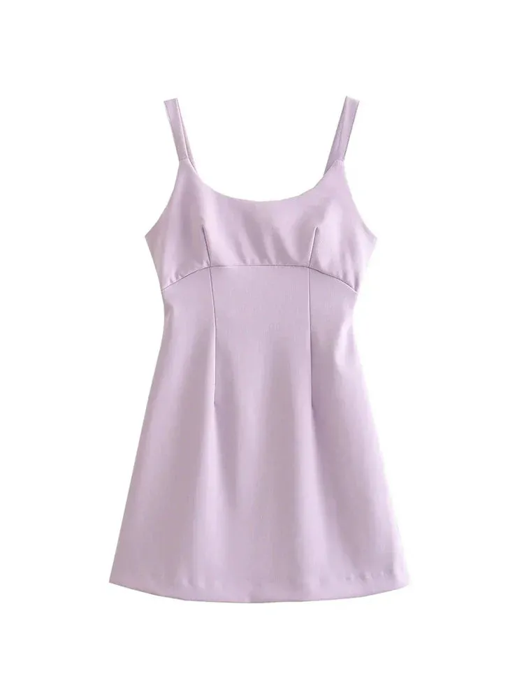 Lilac Square Neck Mini Dress for an Elegant Look