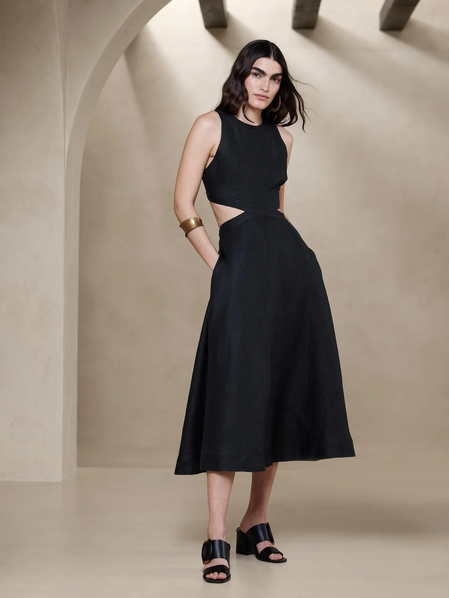 Lina Linen Cutout Midi Dress