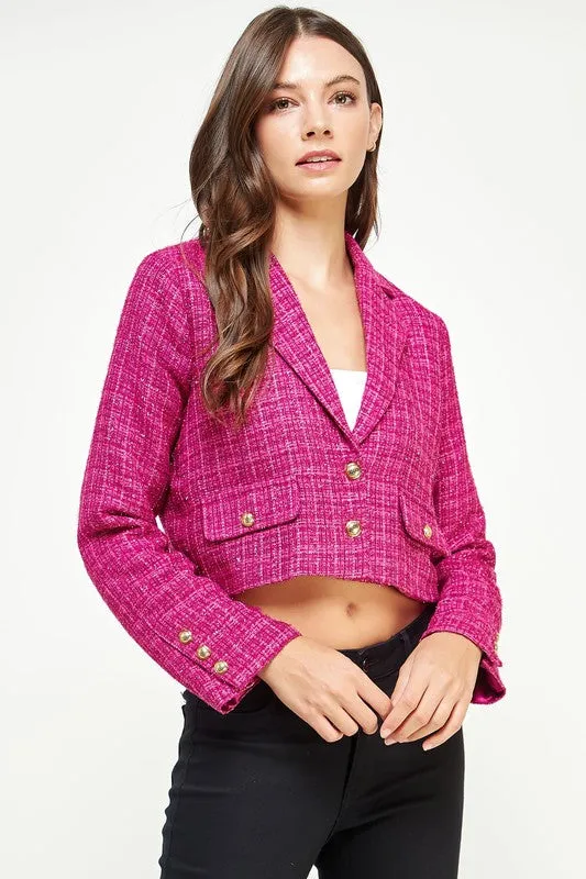 Magenta Tweed Cropped Blazer Jacket