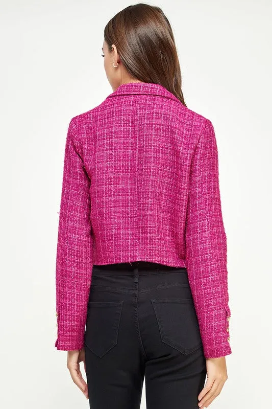 Magenta Tweed Cropped Blazer Jacket