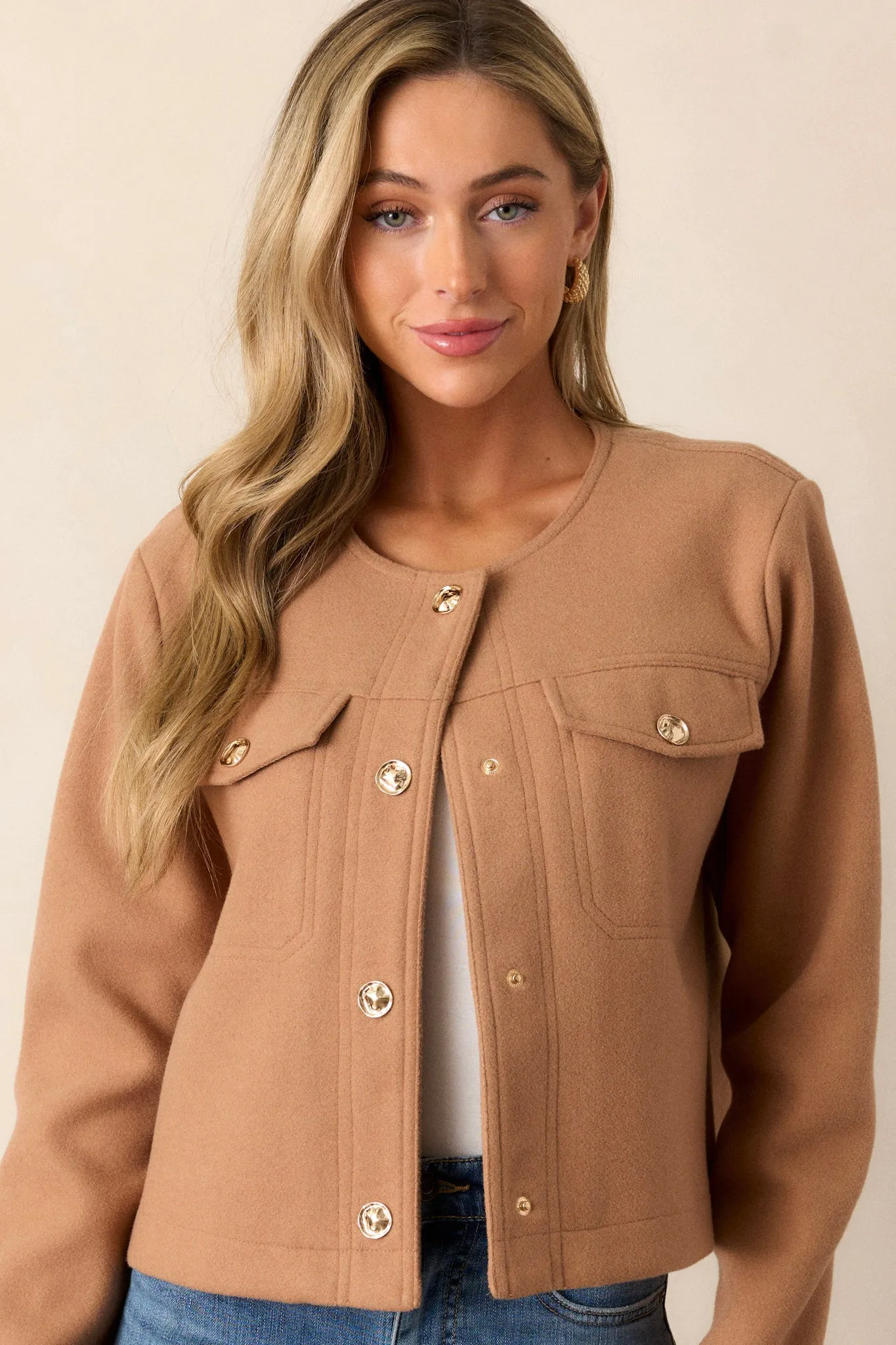 Many Directions Camel Brown Cropped Tweed Jacket