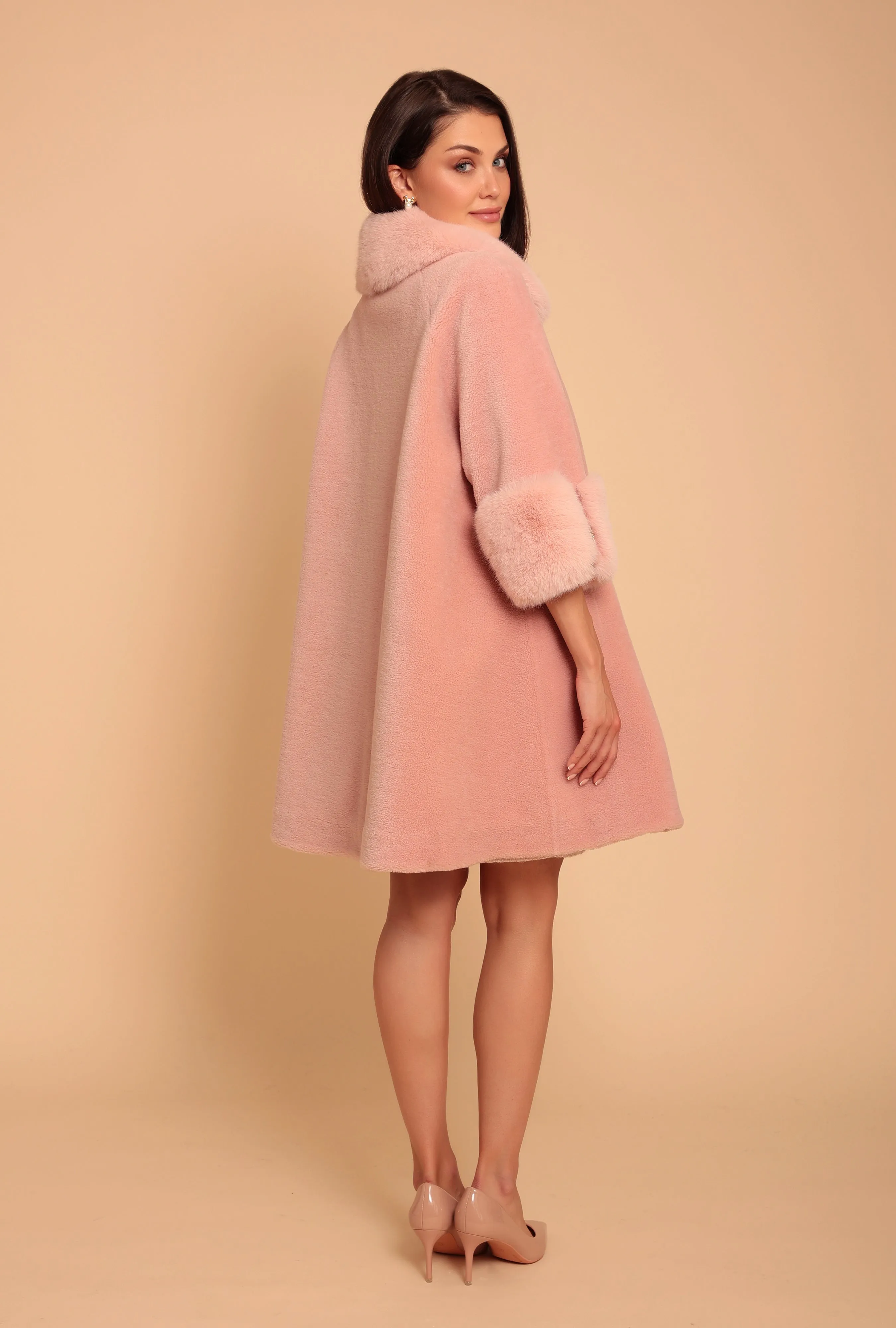 'Marilyn' Wool Swing Coat in Rosa