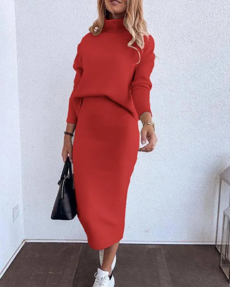 Matching Skits & Top Outfit Set – Matching Set Long Sleeve Tops & Long Midi Skirts