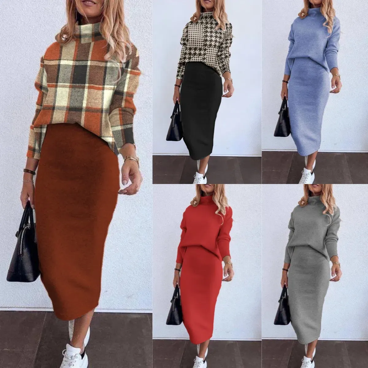 Matching Skits & Top Outfit Set – Matching Set Long Sleeve Tops & Long Midi Skirts