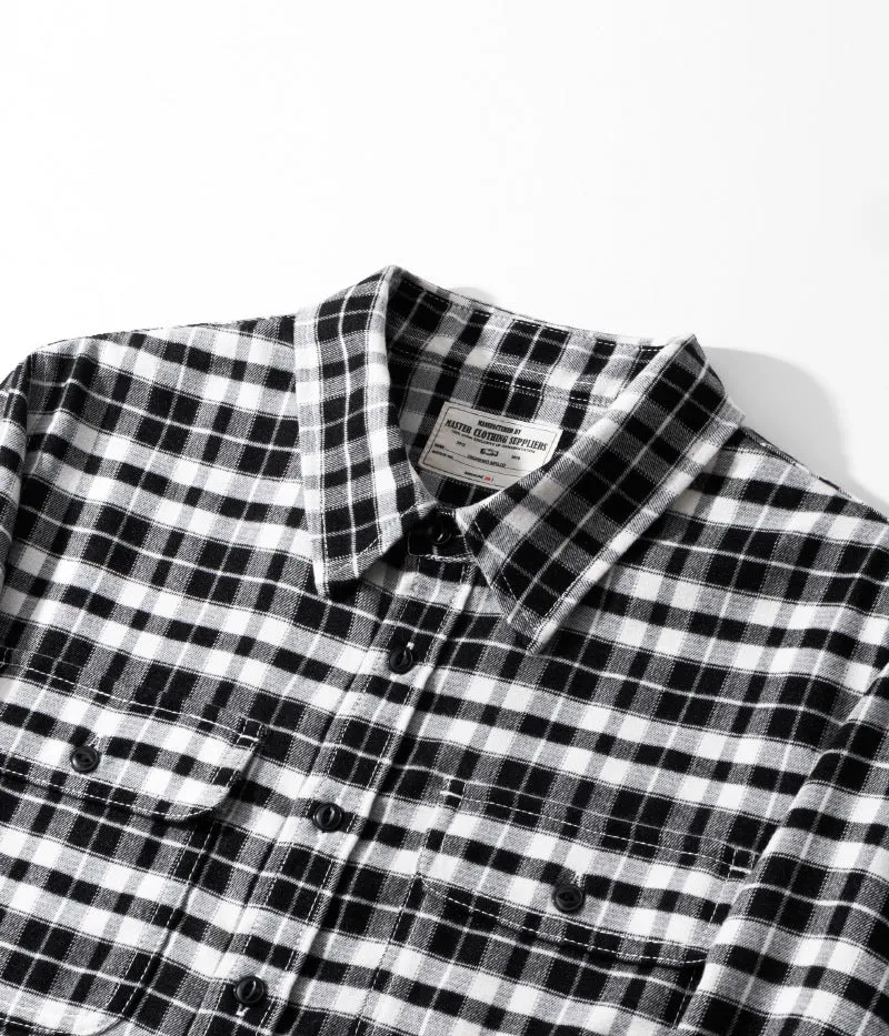 Men's plaid shirt lightly polished retro long-sleeved shirt