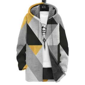 Men's Printed Hooded Two-Pocket Plush Thickened Long-Sleeved Cardigan Jacket 92206711L