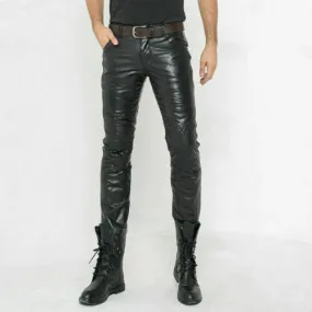 Men’s Slim Fit Lambskin Leather Pants with Quilted Knees MP38