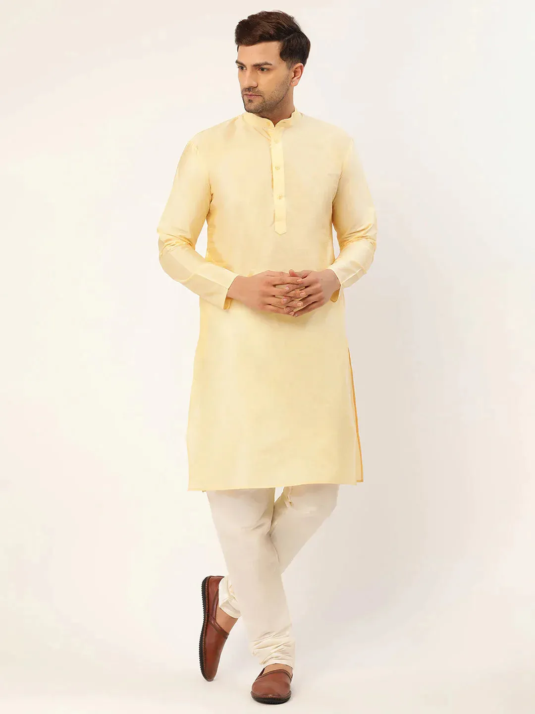 Men'S Solid Kurta Pyjama With Pista Green Embroidered Nehru Jacket