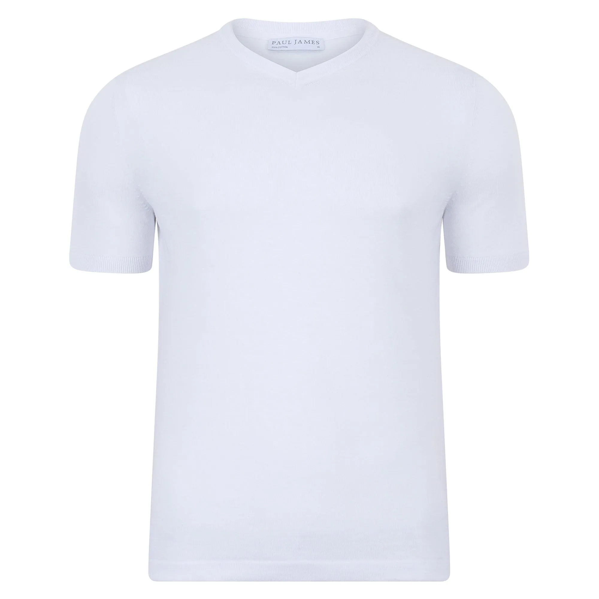 Mens Ultra Fine Cotton High V Neck Knitted T-Shirt