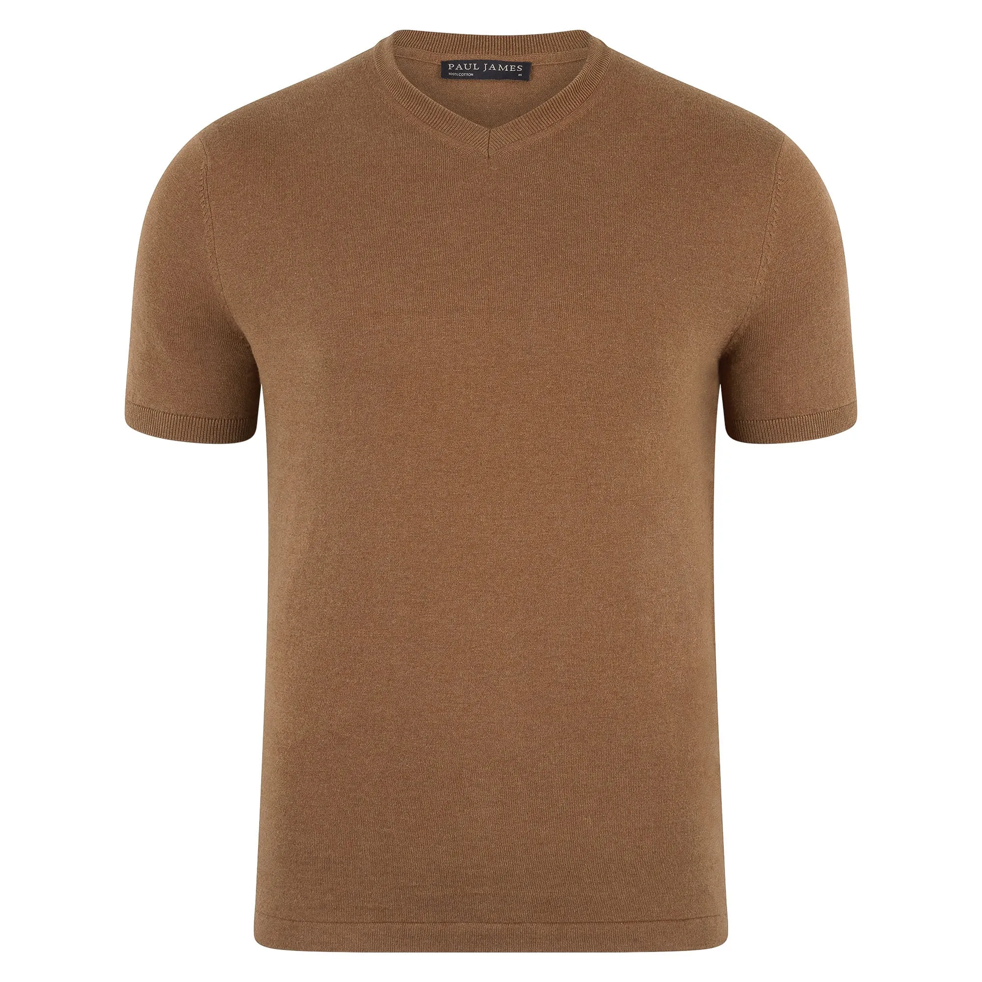 Mens Ultra Fine Cotton High V Neck Knitted T-Shirt