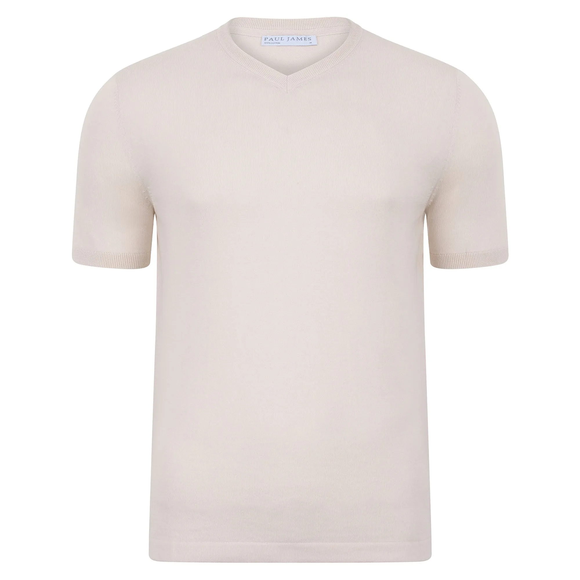 Mens Ultra Fine Cotton High V Neck Knitted T-Shirt