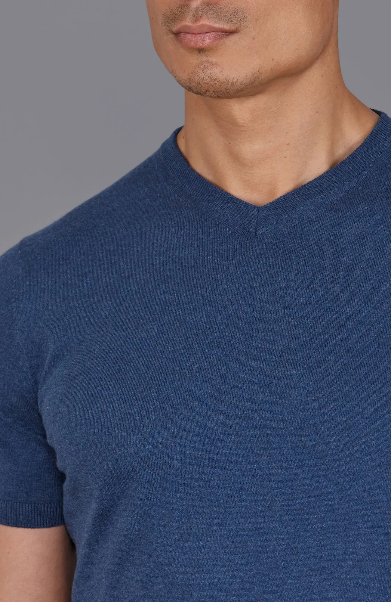 Mens Ultra Fine Cotton High V Neck Knitted T-Shirt