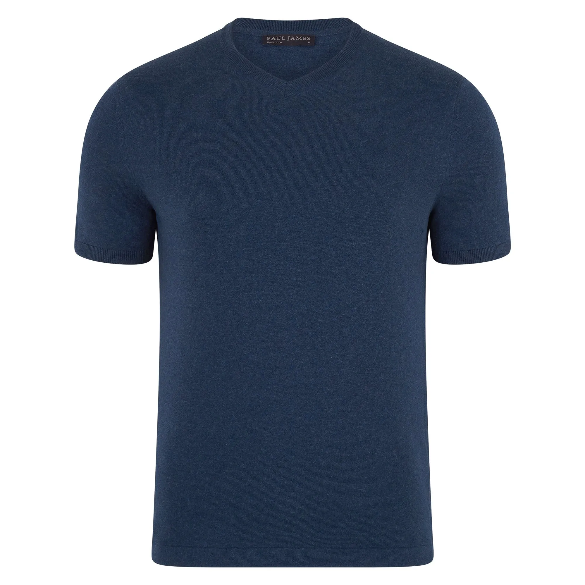 Mens Ultra Fine Cotton High V Neck Knitted T-Shirt