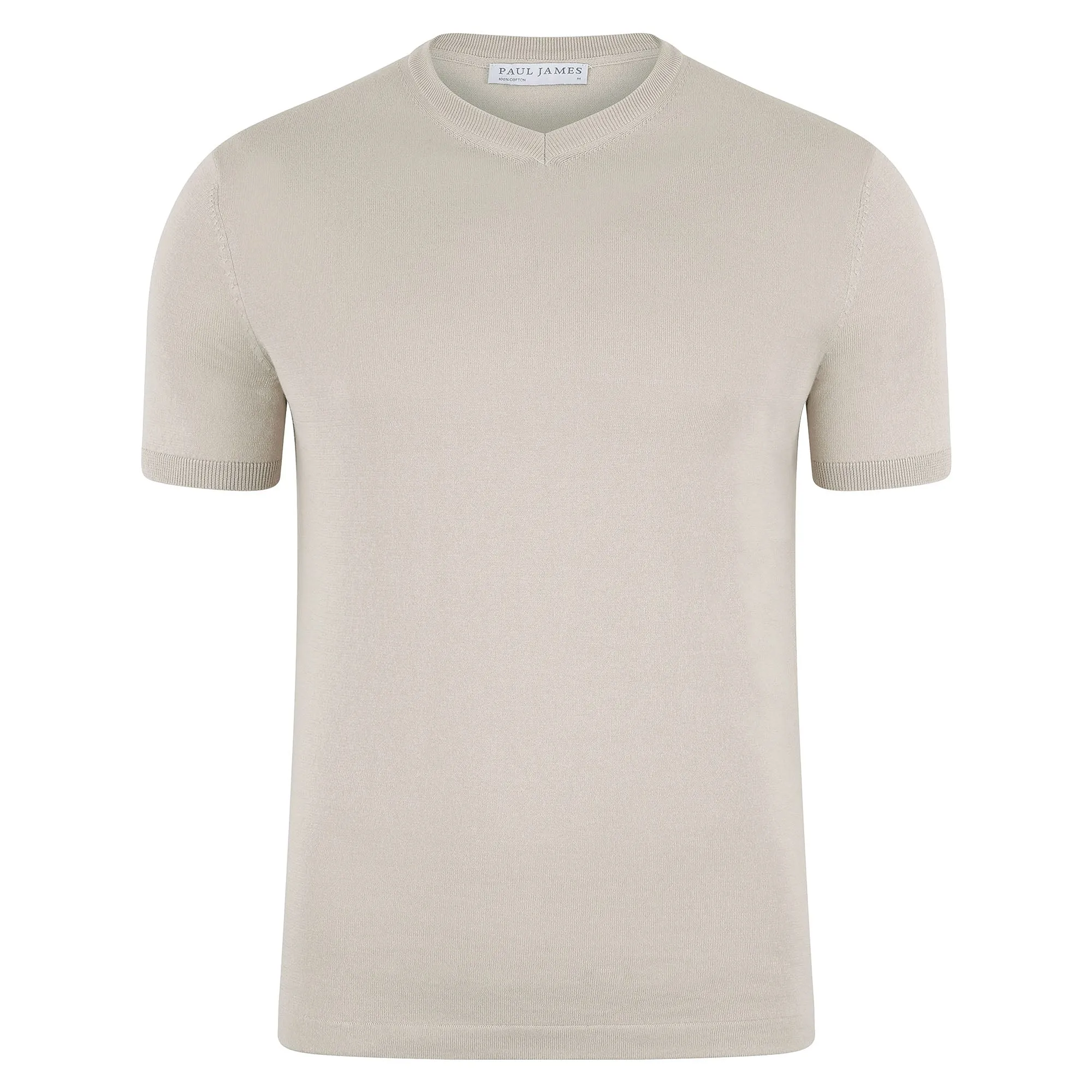 Mens Ultra Fine Cotton High V Neck Knitted T-Shirt