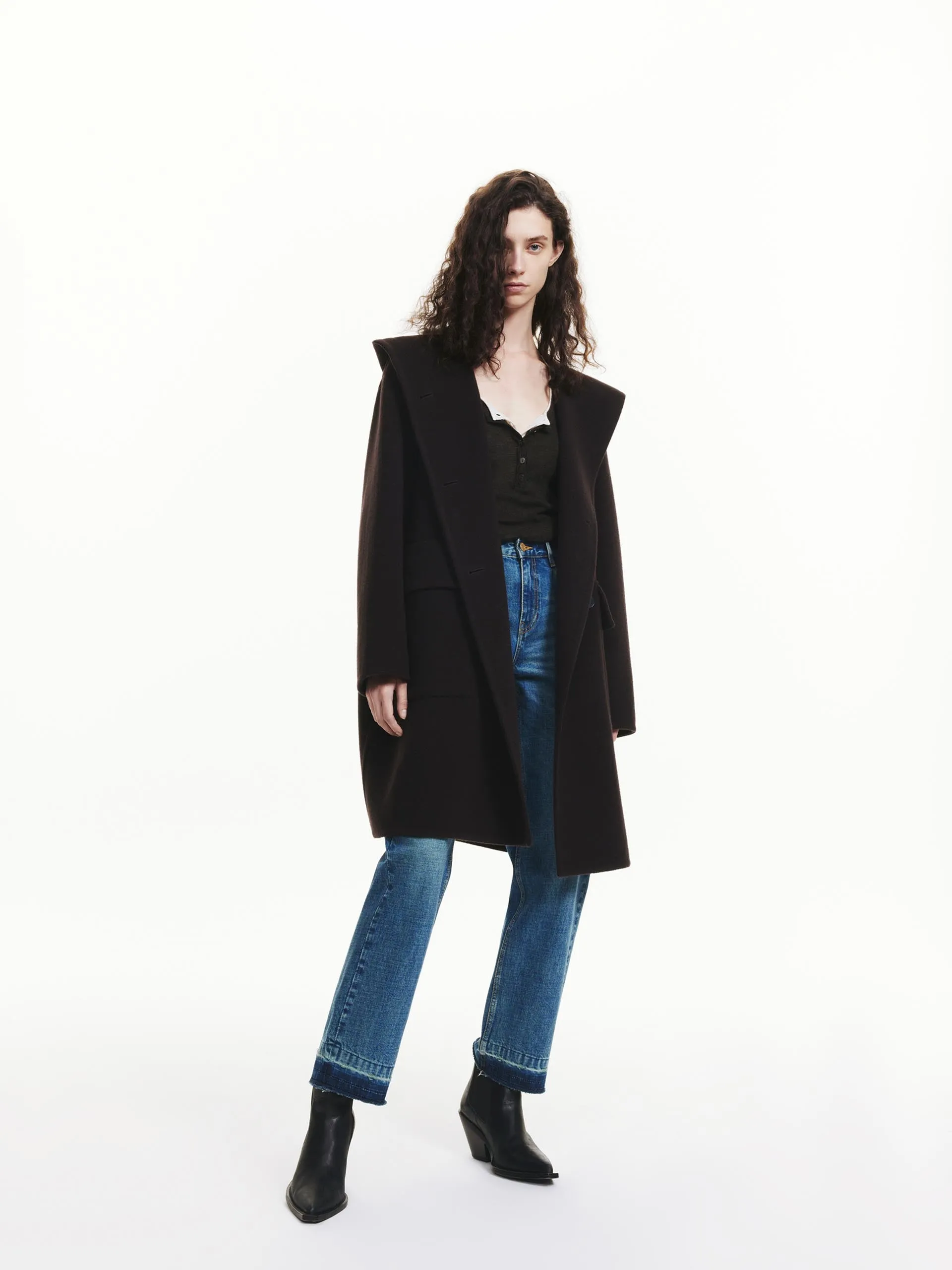 Midi Hooded Wool Coat