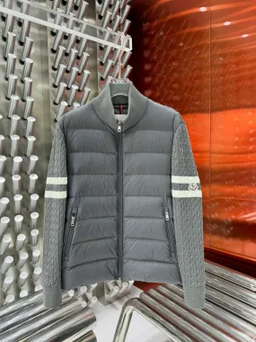 Moncler Knit-Sleeve Charcoal Grey Down Jacket