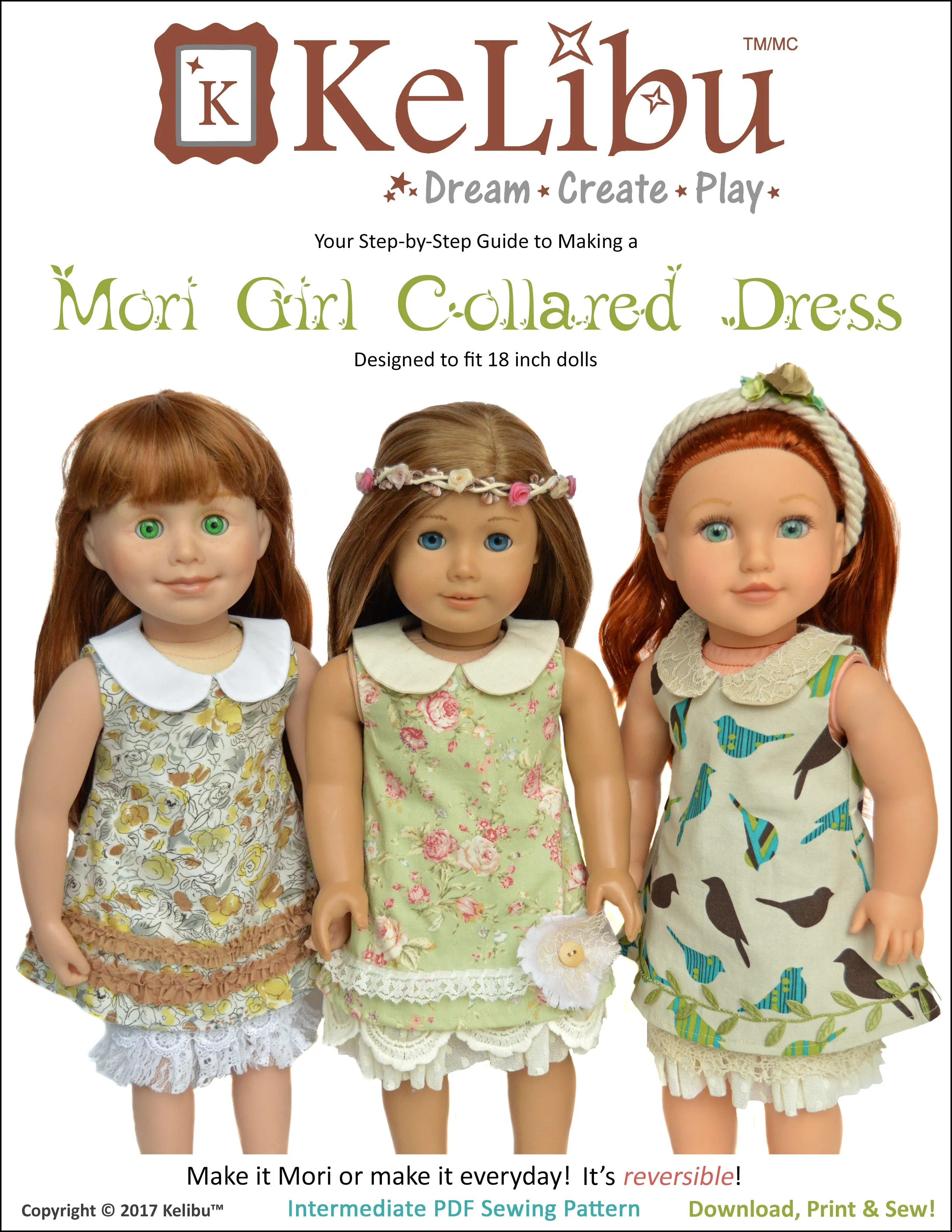 Mori Girl Collared Dress 18 Inch Doll Sewing Pattern