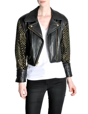 Moschino Vintage Studded Black Leather Cropped Moto Jacket