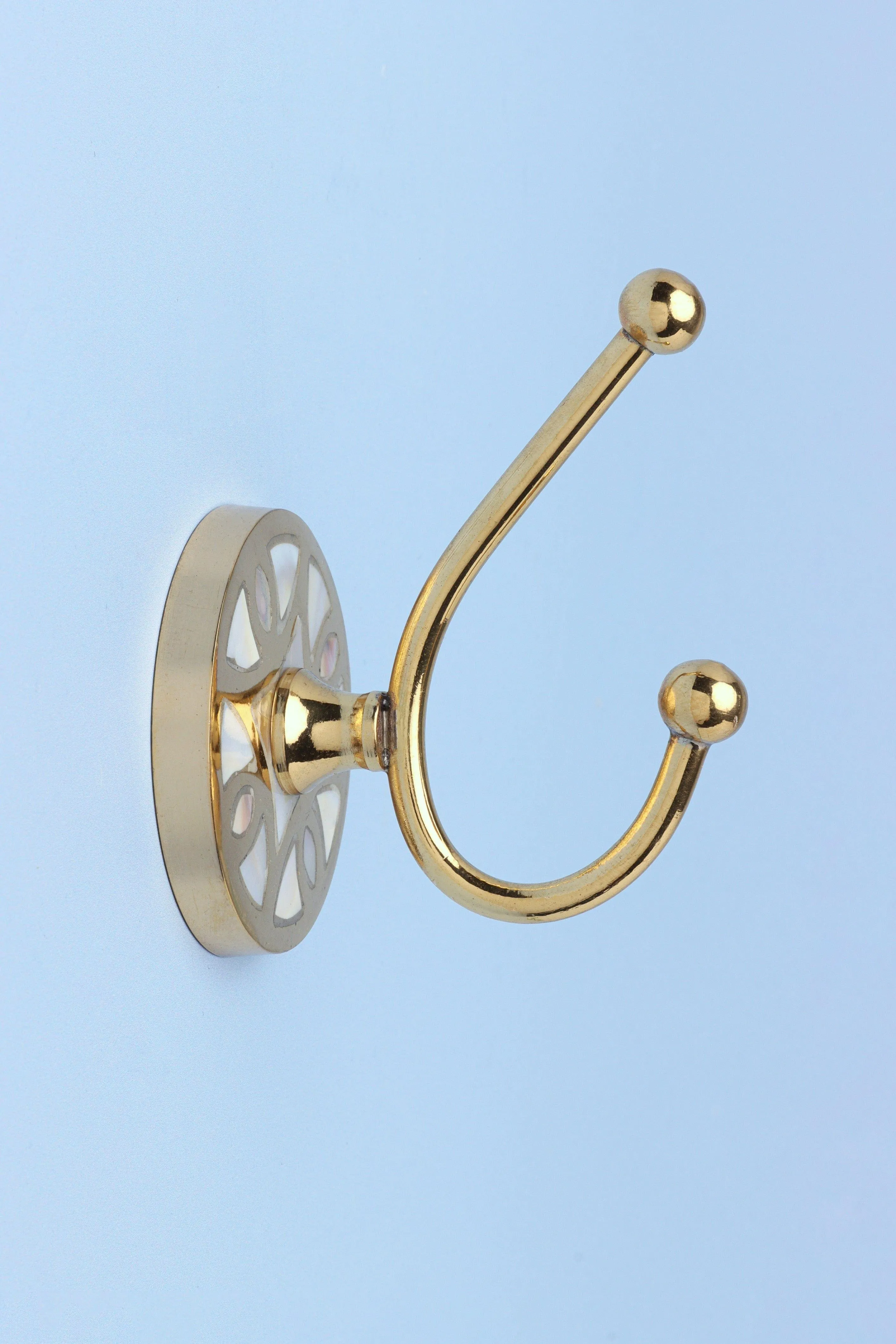 Mother Of Pearl Gold Brass Circle Double End Coat Hook