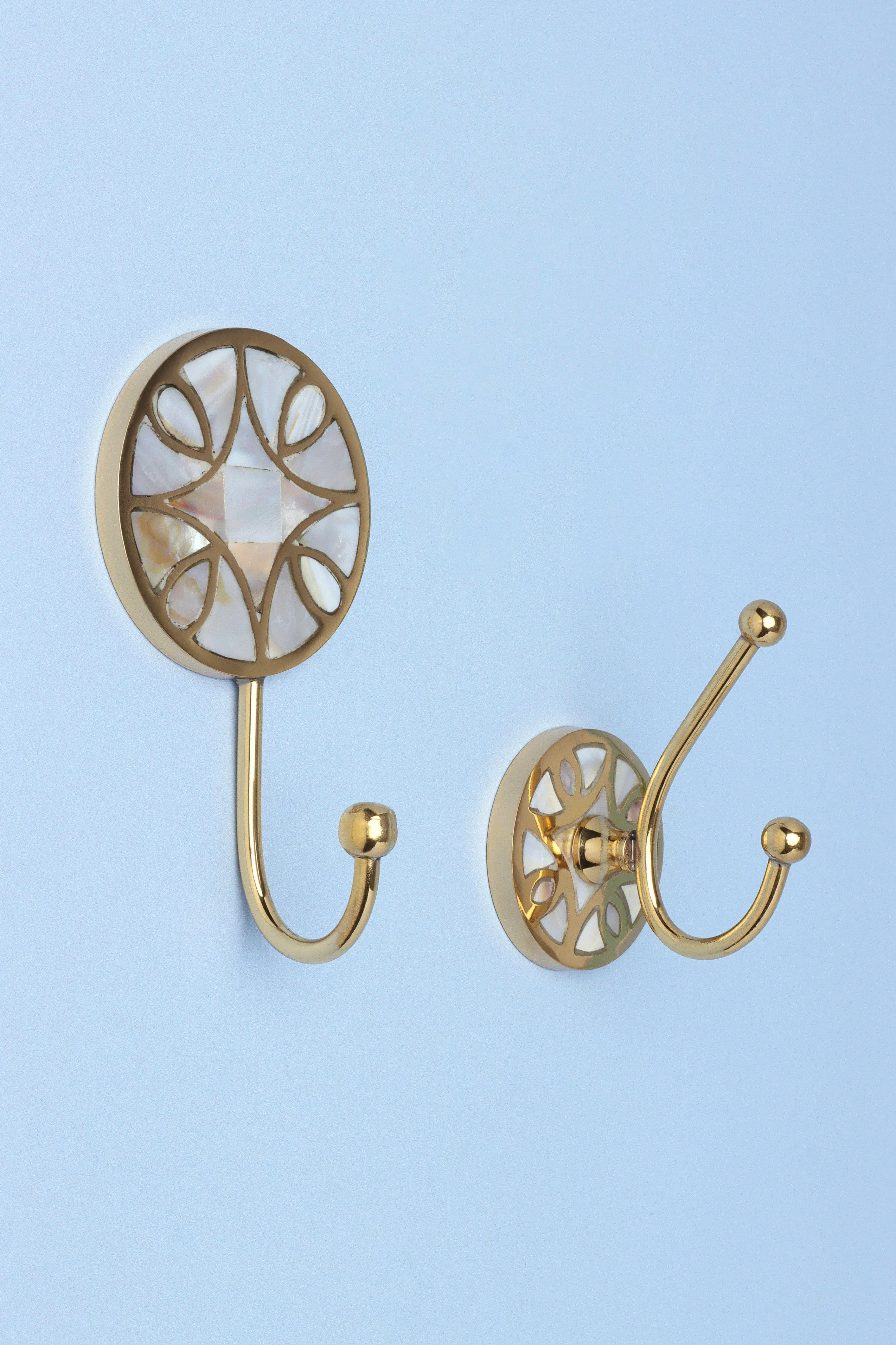 Mother Of Pearl Gold Brass Circle Double End Coat Hook