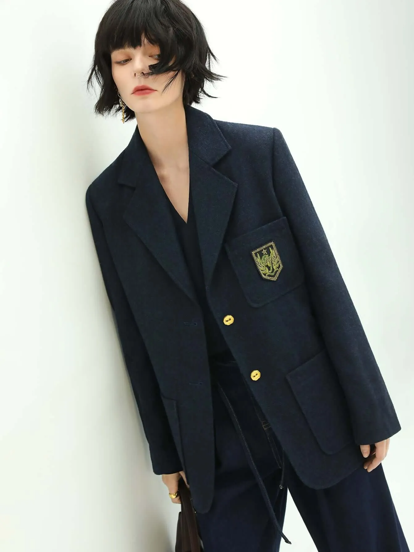 Navy Double Button British Style College Coat