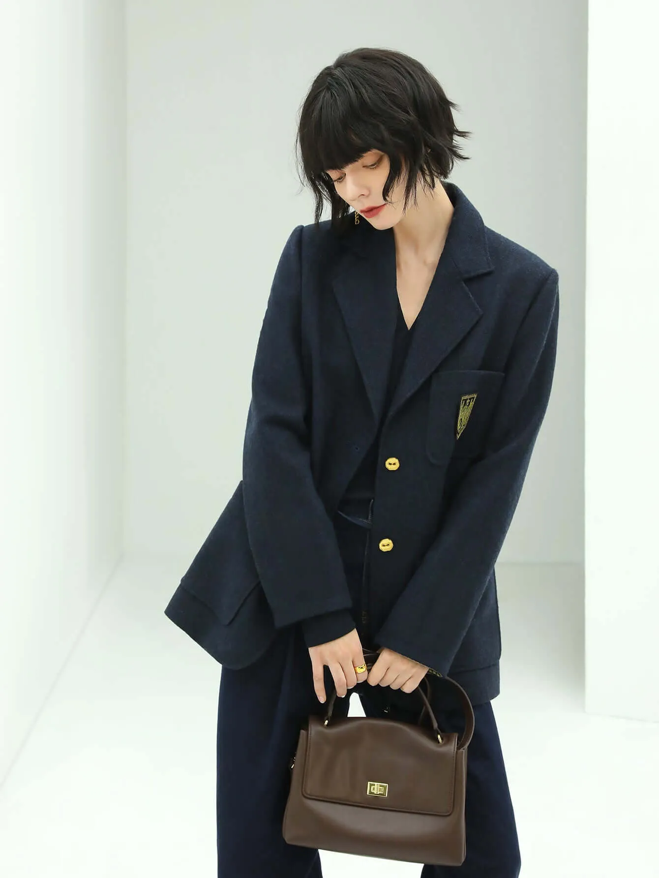 Navy Double Button British Style College Coat