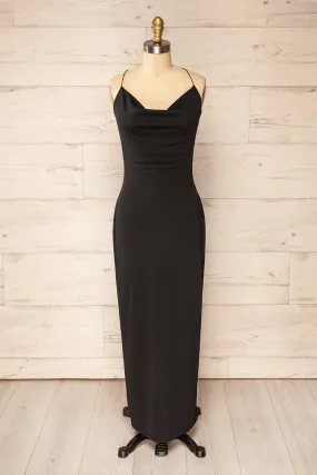 Ocala Black | Fitted Open-Back Maxi Dress