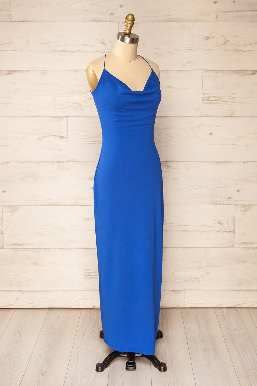 Ocala Blue | Fitted Open-Back Maxi Dress