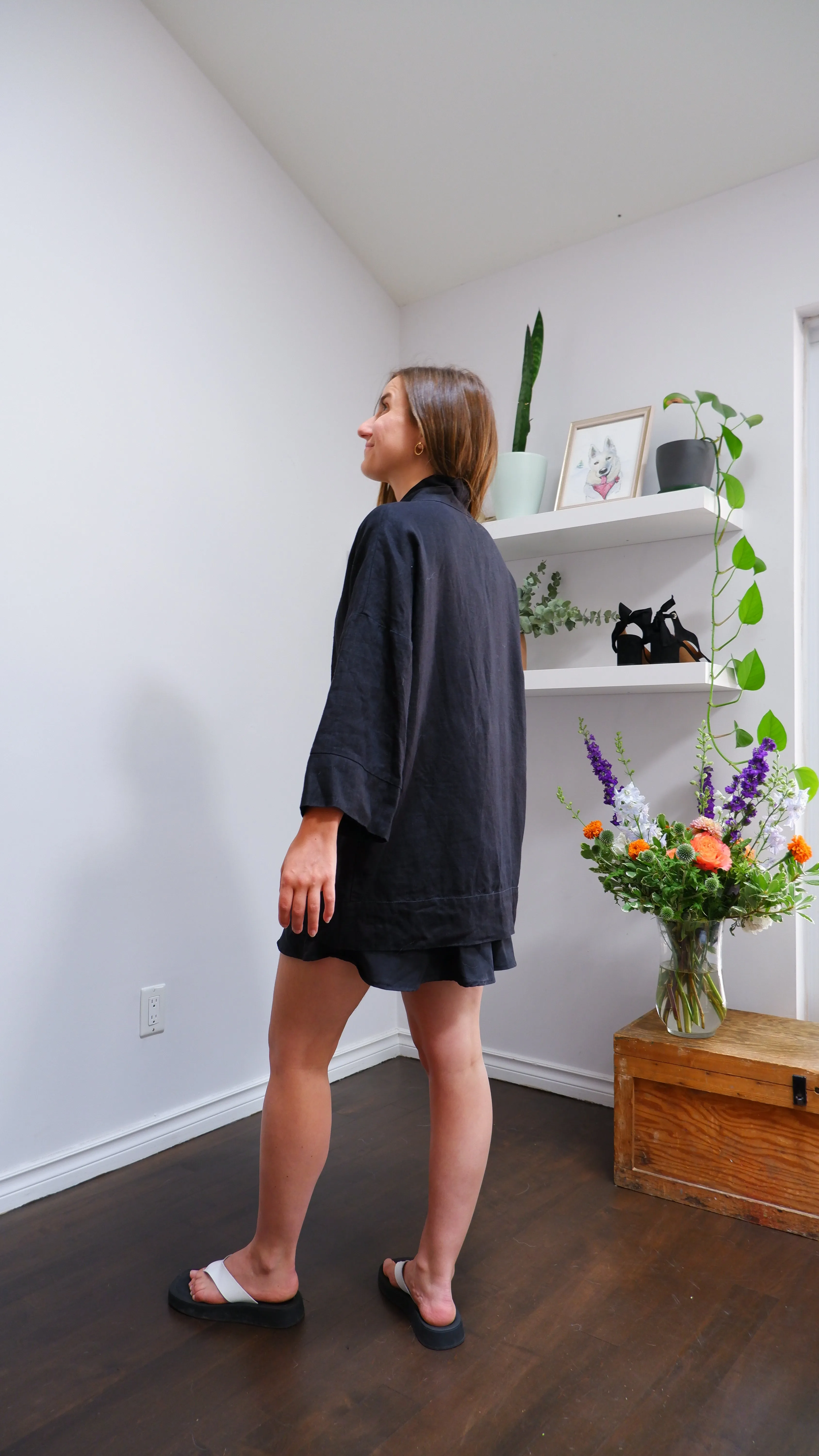 Odeyalo Black 100% Linen Bloom Kimono