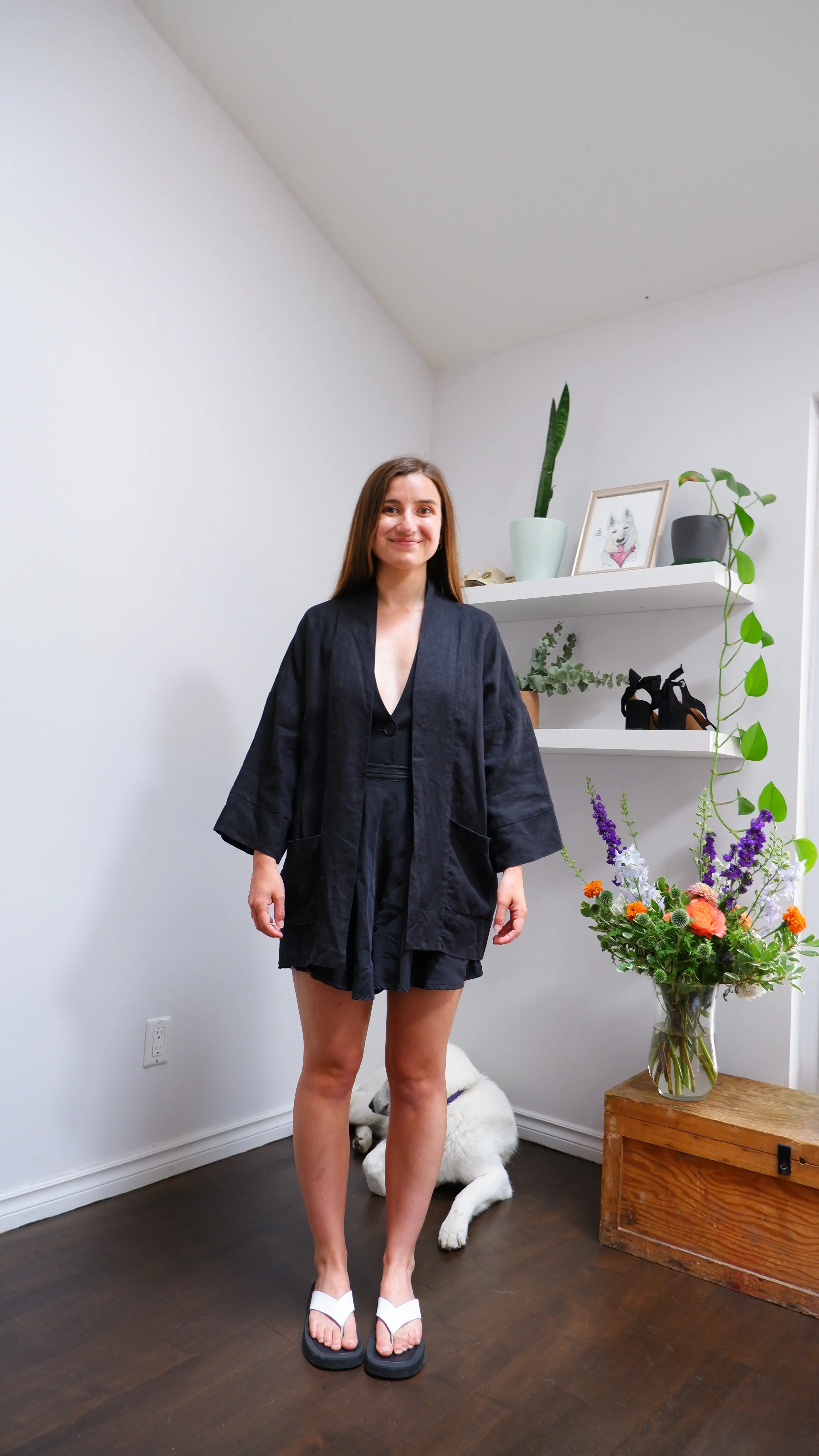 Odeyalo Black 100% Linen Bloom Kimono