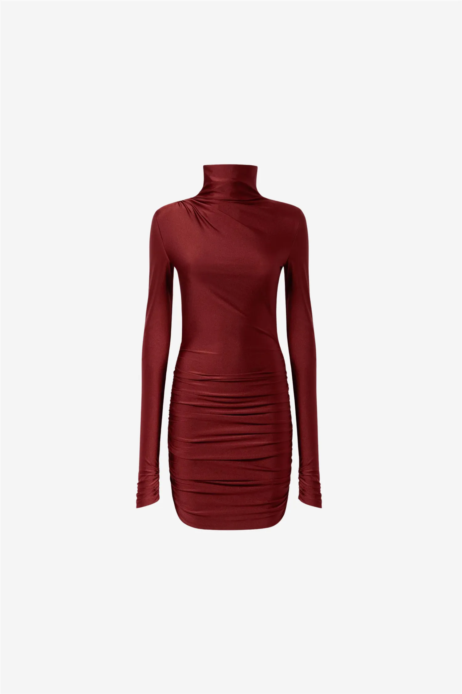 Oleandra Turtleneck Draped Mini Dress Bordeaux