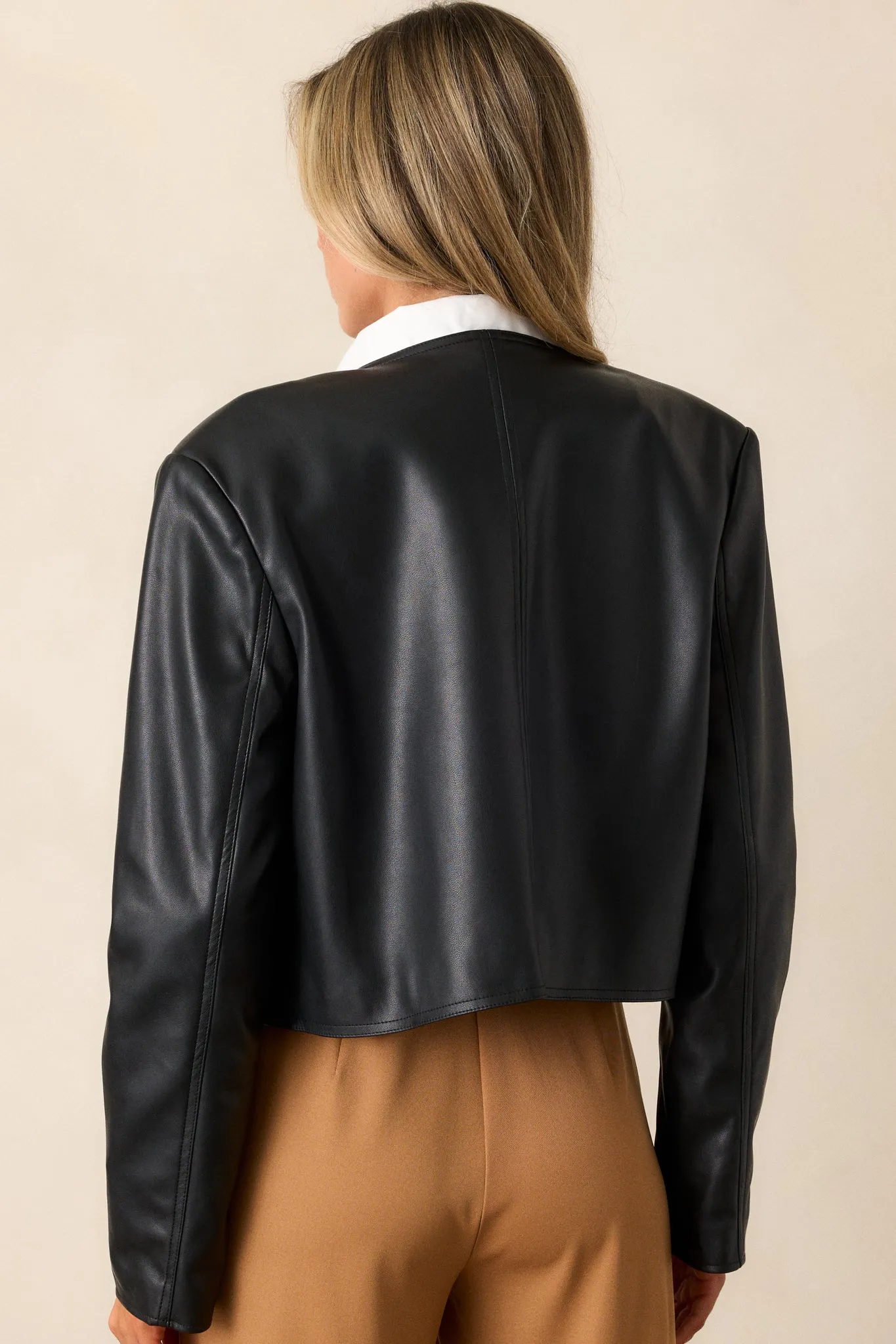 On Occasion Black Cropped Faux Leather Jacket