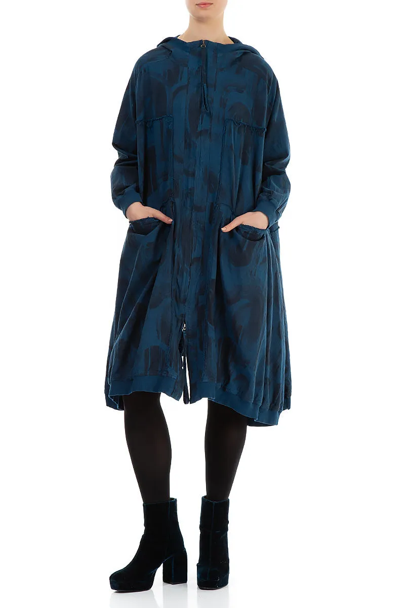 Oversized Navy Paintwave Cotton Swing Coat